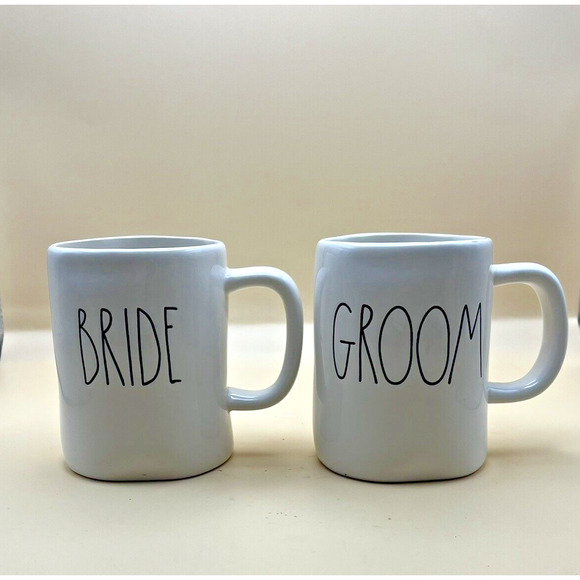 RAE DUNN Artisan Collection by Magenta “BRIDE”AND “GROOM” Ceramic Mugs Set - Picture 1 of 3